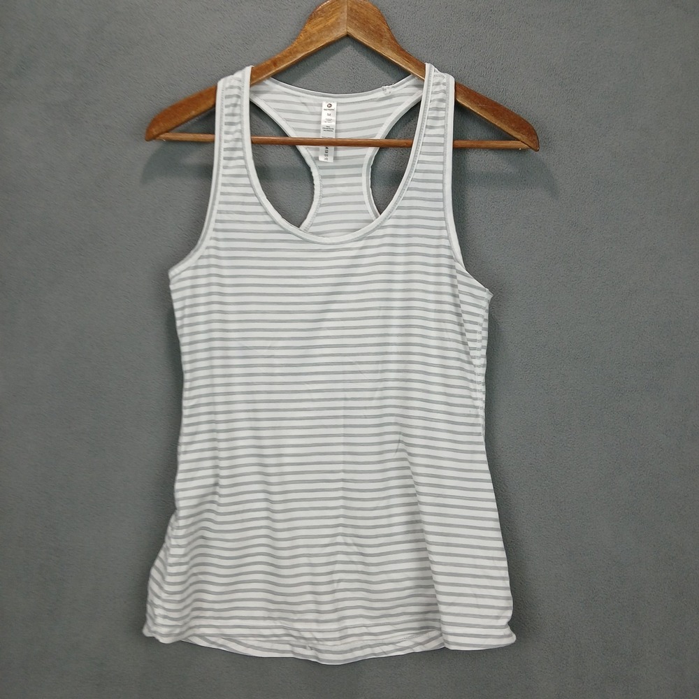 90 Degree by Reflex Tank Top Womens Medium White Gray Striped Racerback Workout‎